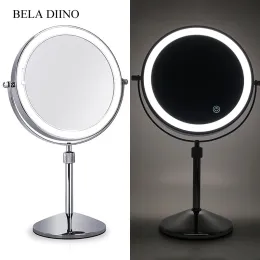 Specchi Specchio per trucco rotondo con luce a LED da 8" Ingrandimento 10x Specchio per il trucco Tavolo ingranditore Specchio per trucco da barba con luce