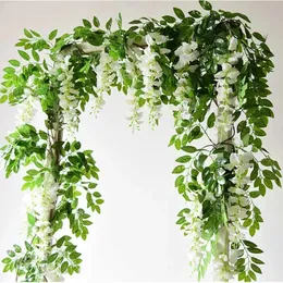 シミュレートされたウィステリア2mフラワーストリングブドウ植物装飾バイオレット人工花のつる結婚式の装飾的な花