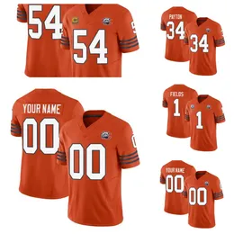 Men's Chicago''Bears''Brian Urlacher Walter Payton Custom Orange 2023 F.U.S.E. 4 yıldızlı C Patchthrowback Limited Futbol Dikişli Oyun Jersey