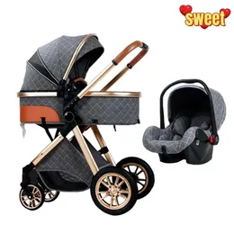 Designer New Baby Barnvagn Hög Landscape 3 i 1 Baby Carriage Luxury Presschair Cradel Infant Carrier Kinderwagen Car1 Suit Populärt mode