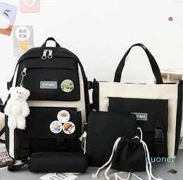 Школьные сумки, комплект из 4 предметов, женский рюкзак для ноутбука, парусиновый рюкзак для девочек-подростков, Kawaii, детский рюкзак для студентов колледжа, 2024
