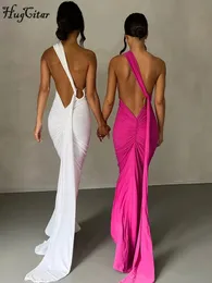 Hugcitar Una Spalla Backless Sciarpa Regolabile Loop Increspato Sexy Maxi Vestito Donna Elegante Y2K Streetwear Festival Outfit 24030