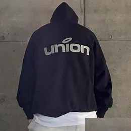 Mens Hoodies 스웨트 셔츠 Union Brand Collab. 까마귀 검은 흰색 녹색 캐주얼 플러버 플로버 점퍼 남자 남자 여자 힙합 스트리트웨어 mg210 ot6mg