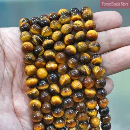 Lucite Natural 5a High Quality Brown Gold Tiger Eye Agates Round Beads 15"strand 4 6 8 10 12 14mm Pick Size for Diy Jewelry Making