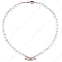 Naszyjniki Saturn Pearl z koralikami Diamond Tennis Naszyjnik Srebrny Chains Vintage Trendy Style Desigenr Jewelry2376