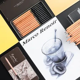 Supplies Marco Renoir 3001 Premium Art Sketching Pencil Set Iron Box Nontoxic Crayon Drawing Pencils Fine School Art Supplies