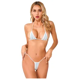 Conjunto micro biquinis feminino, 2 peças, tops de sutiã e mini tangas fio dental, roupa de banho sexy erótica extrema