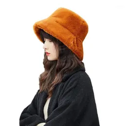 Faux Fur Winter Bucket Hat for Women Girl Fashion Solid Grusted Miękka ciepła czapka rybacka czapka wakacyjna Lady Outdoor1248c