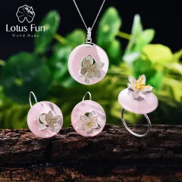 Кольца Lotus Fun из настоящей стерлингового серебра, ювелирные изделия ручной работы, комплект ювелирных изделий «Шепот лотоса» с кольцом, подвеской, ожерельем, серьгами-подвесками
