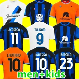 23 24 Bastoni Dimarco Soccer Jersey Barella Inters Dzeko Milans Lautaro Vidal Pavard 2023 2024 Thuram Football Shirt Calhanoglu Frattesi Men Kids Kids Gosens