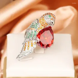 Cluster Rings Fashion Temperament 925 Silver Full Bling Cubic Zirconia For Women Personality Parrot Finger Ring Trendy Banquet Jewelry