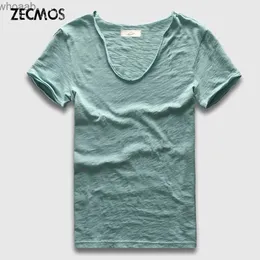 T-shirt da uomo Zecmos T-shirt da uomo di marca pianura Hip Hop Moda casual XXXL T-shirt con scollo a V Swag per uomo Manica corta Uomo Top Tees 240130