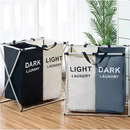 Laundry Bags Foldable Dirty Clothes Storage Basket 3 Grid Organizer Collapsible Large Hamper Waterproof Home