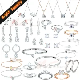 Necklace 2024 New Trends Original Bridal Jewelry Sets Attract Soul Pink Crystal Earring Bracelet Ring for Women with