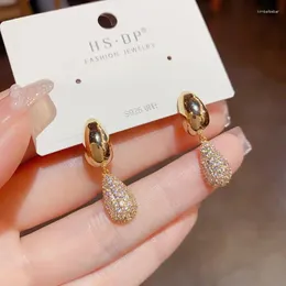 Ohrhänger 2024 Französischer Modeschmuck 14K vergoldet Luxus-Zirkon-Wassertropfen führen zu eleganten Alltagsaccessoires für Damen