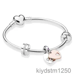 S925 Sterling Silver Luxury Bracelet مجموعة وردية اللون الوردي Girly Heart Fit أصلي قلادة أزياء المجوهرات DIY هدية المرأة مع صندوق 16-21 سم 7BP9