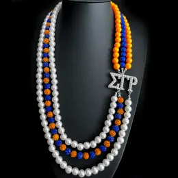Collane popolari SIGMA GAMMA RHO sorority society ciondolo con lettera in metallo perline con strass Collana girocollo di perle fatta a mano