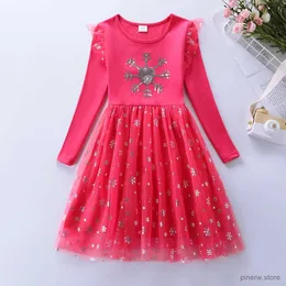 Mädchenkleider Weihnachtsmädchen langärmeliges Schneeflocken-Mesh-Patchwork-Herbst-Baumwollkleid LH1711-2