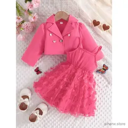 Girl's Dresses 2Pcs/Set For Baby Girl 1 -5Years old Long Sleeve Button Top Suspender Butterfly Tulle Skirt Princess Dresses Outfit Clothing Set