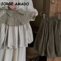 Conjuntos de roupas Estilo Coreano Desgaste das Crianças Outono Meninas Listradas Camisas de Manga Longa Malha Polo Collar Xaile Calças Casuais Definir Tendência H2929