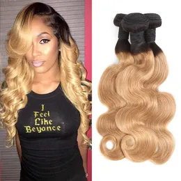 Ombre 1B/27 Brazilian Human Remy Virgin Hair Body Wave Hair Weaves 100g/bundle Double Wefts 3Bundles/lot