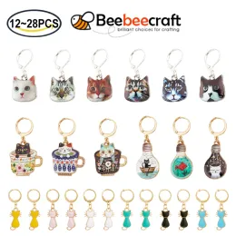 Components 12 pezzi marcatori punto gatto tazza 6 colori smalto in lega gatto punto uncinetto charms marcatori punto removibili con chiusura per lavoro a maglia