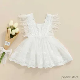 女の子のドレスプリンセス幼児の女の赤ちゃんレース刺繍ドレス甘い赤ちゃんの羽毛フライスリーブバックレスホワイトドレス夏のドレス