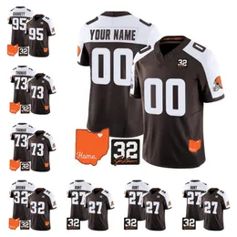 Men Cleveland''browns'''''uctive active custom kareem hunt myles garrett brown/white 2023 f.u.s.e. مع بخار جيم براون التذكاري غير قابل للمسح قمصان محدودة محدودة