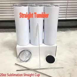 Whole 20oz DIY Sublimation Straight Skinny Tumbler With Metal Straw And Lid Steel Stainless Vacuum Insulated Water Mug Doubel 304m