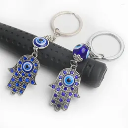 Keychains 1st Hand of Fatima Palm Keychain Devil's Eye Turkish Blue Lucky Bead Keyring för ryggsäck Plånbok Tote Nyckelhållare Pendant Amulet