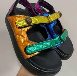 Kurt Geiger Sandálias Plataforma Chinelos Mulheres Ing Rainbow Verão Praia Sandália Designer Slides Sapatos Baixos Cabeça de Águia Diamante Gancho Loop