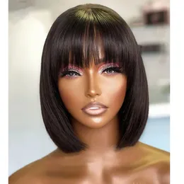 Parrucche Bob Glueless a 200 densità Parrucche per capelli umani per donne nere Parrucca brasiliana completa fatta a macchina con frangia Perruque Cheveux Humain