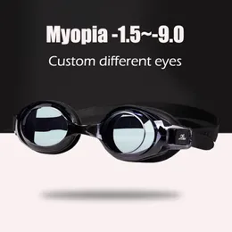 Очки для плавания при близорукости для взрослых от 0 до 90, силиконовые водонепроницаемые противотуманные очки для плавания с диоптриями, разные степени левого и правого глаза 240123