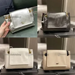 Mini bolsa nolita com aba frontal de pele de cordeiro acolchoada com diamantes decorada com letras corrente de metal e alça de couro bolsas de ombro desfile de moda cros299F