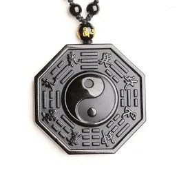 Anhänger Halsketten Natürliche schwarze Obsidian Halskette Glück Amulett Chinesische BAGUA Männer Frauen Schmuck Fengshui Energie Stein Heilung Reiki Geschenk