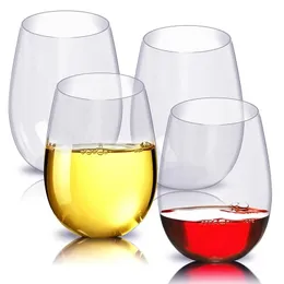 4pc set Shatterproof Plastic Wine Glass Unbreakable PCTG Red Wine Tumbler Glasses Cups Reusable Transparent Fruit Juice Beer Cup Y163e