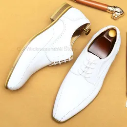 Flügelspitzen-Oxfords aus echtem Leder, weißes Herrenkleid, handgefertigt, klassische Hochzeit, Party, formelle Derby-Schuhe für Herren
