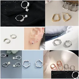 Hoop Huggie Hie Gold Sier Color Geometric Earrings For Women Minimalist Metal Jewelry Round Cross Heart Earring Female Party Gift Dhy0N