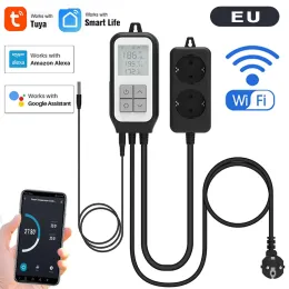 Prodotti Tuya WIFI Sensore di temperatura Controller Termostato Doppio riscaldamento Presa relè freddo Termometro Smart Life Piscina Birrificio Serra