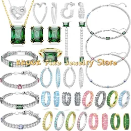 Ожерелье из нержавеющей стали, трендовые комплекты ювелирных украшений с кристаллами для женщин, роскошные 2023 матричные теннисные ожерелья, серьги, браслет, кольца, аксессуары