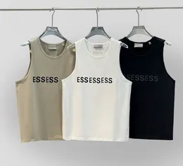 Summer Men's Tank Top Black Three-dimensional Silicone ESS Chest Lettering Printing Loose Sleeveless Base Shirt Men's Women's Casual Solid Color Co