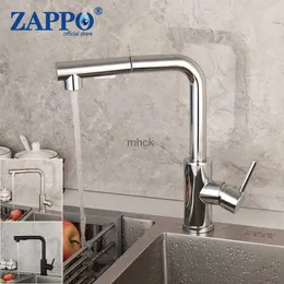 Torneiras de cozinha ZAPPO Chrome Finished Kitchen Basin Sink Torneira 360 Swivel Vessel Sink Mixer Pull Out Spout Torneiras de água quente e fria Torneiras 240130