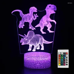 Luci notturne Lampada Dino 3D carina per bambini Lampada da dinosauro a LED Bella decorazione di compleanno per tavolo da camera in acrilico USB