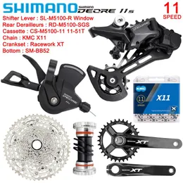 Cykel Derailleurs Shimano Deore M5100 Komplett kit för MTB 1x11 Speed ​​Bak KMC X11 -kedja BB52 51T Groupset Originaldelar