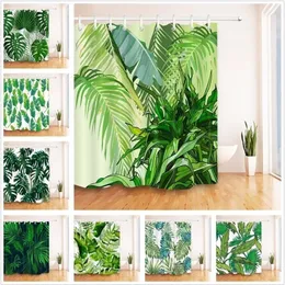 Зеленые листья, белая занавеска для душа, тропические джунгли, ванная комната, природа, водонепроницаемая, устойчивая к плесени полиэфирная ткань для декора ванны 2328r