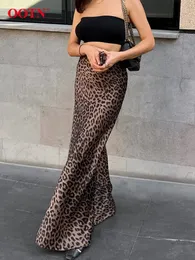 Ootn Vintage Leopard Print trumpet kjolar kvinnliga street chic hög midja lång kjolens höstkontor smala blixtlås kvinnor 24030