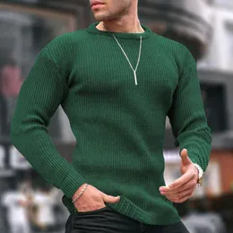 Мужские свитера осень-зима мужские повседневные приталенные вязаные топы с длинным рукавом и круглым вырезом для мужчин модный однотонный базовый вязаный свитер