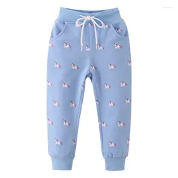 Pantaloni che saltano metri che vendono pantaloni della tuta per bambini con coulisse blu a tutta lunghezza per bambini con stampa di unicorno