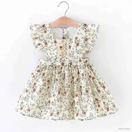 Vestidos da menina meninas vestido de verão crianças usar retro pequeno fragmentado flor sem mangas rendas casual menina bebê tanque vestido superior