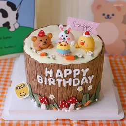 Suprimentos festivos dos desenhos animados da floresta animal bolo topper bonito macio tigre vaca cerâmica floresta cupcake decoração 1st feliz aniversário festa boneca